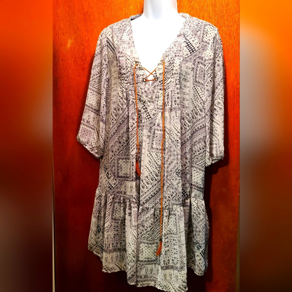 Robert Louis Beautiful lined black&white bandana pattern Tunic/dress szM - Picture 1 of 8